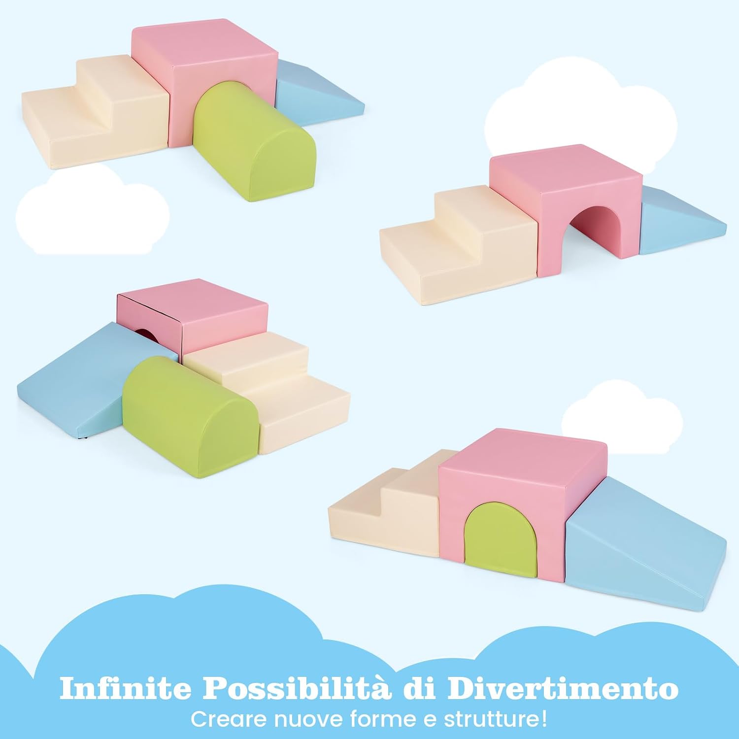 Set di 4 Blocchi in Schiuma per Arrampicarsi e Gattonare per Bambini, Set di Giocattoli Morbidi da Interno con Diverse Forme e Colori per lo Sviluppo dei Bambini (Rosa)