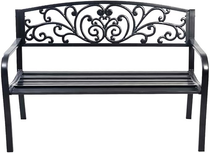Panchina da Esterno, Panchina in Metallo Verniciato con Schienale Bello, Sedile Ampio e Braccioli Ergonomici, Panca da Giardino, Balcone e Cortile, 126 x 60 x 85 cm (Nero)