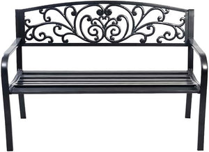 Panchina da Esterno, Panchina in Metallo Verniciato con Schienale Bello, Sedile Ampio e Braccioli Ergonomici, Panca da Giardino, Balcone e Cortile, 126 x 60 x 85 cm (Nero)