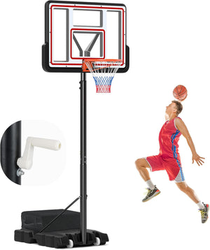 Canestro da Basket Regolabile 225-305 cm in Altezza per Bambini ed Adulti, Canestro con Piantana a Ruote e Manovella, Canestro con Base Riempibile per Interno ed Esterno, Nero