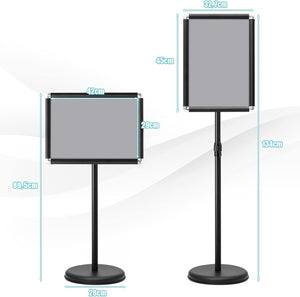 Set 2 Pezzi Supporto Poster Menù Stand per Pubblicità da Terra in Metallo, Girevole e Regolabile in Altezza, A4 / A3 (A3 Nero x 2)