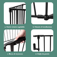 Cancelletto Pieghevole in Ferro per Camino e Scale, Cancello con 6 Pannelli per Bambini, Cani e Gatti, Barriera Protettiva da Interno ed Esterno, 2 Colori Disponibili, 380 x 74,5cm (Nero)