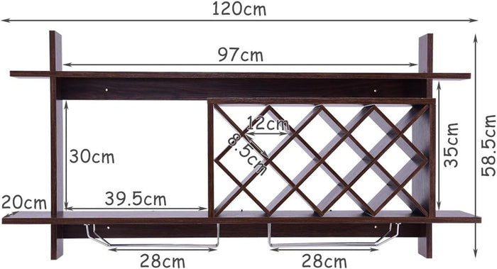 Mensola per Vino da Parete, Scaffale da Parete per Vino con Ripiani, Portabottiglie da Parete in Legno (Nero)