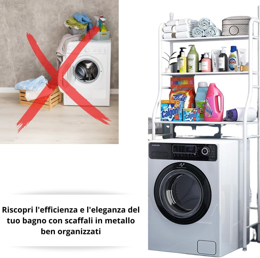 Mobile Salvaspazio per Lavatrice con 3 Ripiani Anti-Ribaltamento, Scaffale Organizer per Bagno e Lavanderia