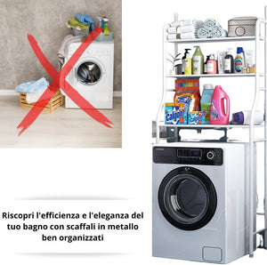 Mobile Salvaspazio per Lavatrice con 3 Ripiani Anti-Ribaltamento, Scaffale Organizer per Bagno e Lavanderia