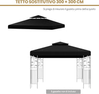 Tetto di Ricambio per Gazebo da Giardino Copertura di Ricambio Gazebo 3 x 3 m (Nero)