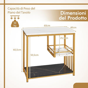 COSTWAY Tavolino da Salotto, Tavolino Basso da Divano con 3 Ripiani in Marmo Finto e Struttura in Metallo, Tavolino Rettangolare Moderno per Soggiorno, Camera da Letto, Spazi Piccoli, Oro