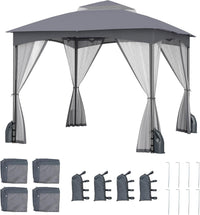 Gazebo da Giardino 3 x 3 m, Gazebo Impermeabile con Rete Mesh Staccabile e Terro Ventilato a Doppio Strato, Tenda Regolabile in Altezza per Feste, BBQ e Picnic (Grigio)