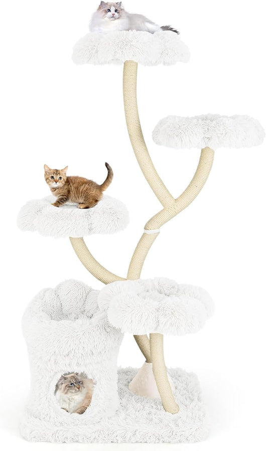 Tiragraffi per Gatti Alto 165cm,Alberi per Gatti con 4 Piattaforme, Tiragraffi in Sisal e Tubo di Supporto Robusto, Mobili per Animali da Interno (Bianco)