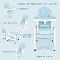 Seggiolone Pappa per Bambini 3 in 1, Seggiolone per Neonati con Vassoio Rimovibile, Cuscino per Seduta, Schienale Regolabile, per 6-36 Mesi, Capacità di Carico 20 kg (Blu)