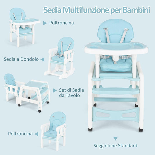 Seggiolone Pappa per Bambini 3 in 1, Seggiolone per Neonati con Vassoio Rimovibile, Cuscino per Seduta, Schienale Regolabile, per 6-36 Mesi, Capacità di Carico 20 kg (Blu)
