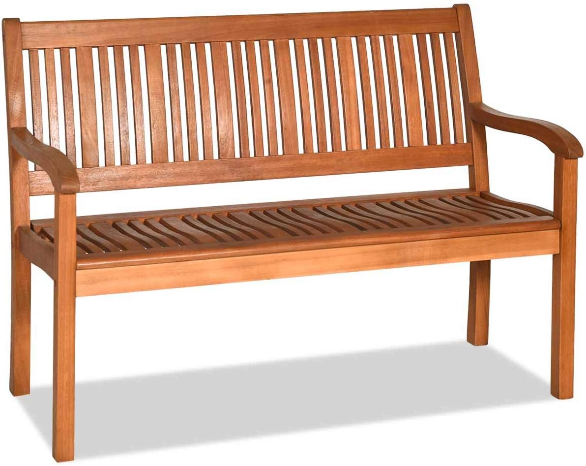 Panchina da Giardino in Legno, Panca per 2 Persone, Schienale Ergonomico, per Cortile Veranda Piscina Balcone, 126 x 63 x 91 cm