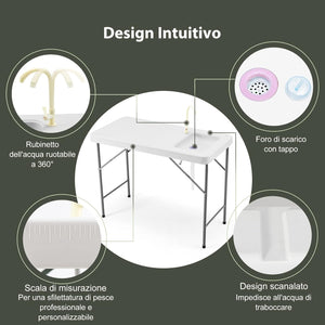 Tavolo da Campeggio Portatile, Tavolo Pieghevole con Lavandino, Rubinetto, Tubo di Scarico, Tavolo da Esterno, Ideale per Picnic e Campeggio, 115 x 59 x 93,5 cm, Portata 150 kg