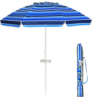 Ombrellone da Spiaggia 200 x 220 cm, Ombrellone da Mare con Inclinazione Regolabile, con Vassoio, 8 Stecche, Protezione UV, Impermeabile, Borsa di Trasporto (Blu Navy)