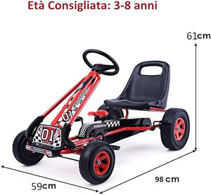 Go Kart a Pedali per Bambini, con Sedile Regolabile e Freno a Mano, Go Kart Veicolo per Bambini 3-8 Anni, Portata Massima 30 kg (rosso)