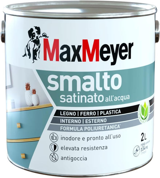 Smalto Satinato All'Acqua Poliuretanico, Colore Nero, 2L
