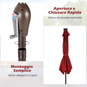 Ombrellone da Giardino con Led Luci ?270 cm, Parasole da Esterno Ombrello da Spiaggia (Rosso)