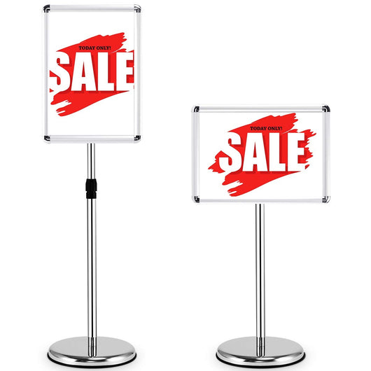 Lavagnetta da pavimento autoportante, Bacheca porta men¨´ in metallo con altezza regolabile 89-135cm-Espositore pubblicitario