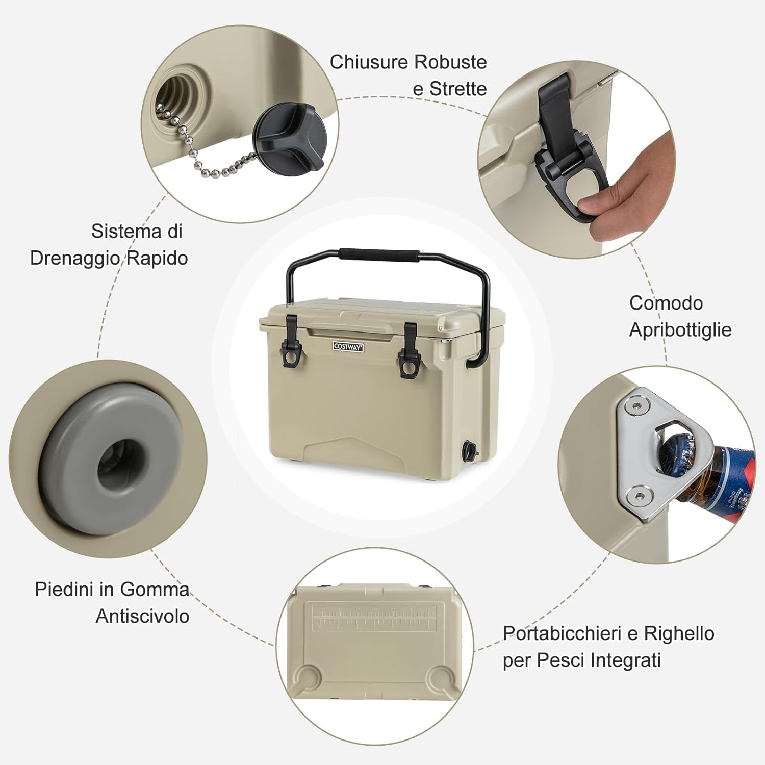 Frigorifero Portatile da 21 Litri, Frigorifero da Campeggio con Portabicchieri Integrati, Regolo e Apribottiglie, Freddo Fino 5-7 Giorni, per Barbecue, Campeggio, Picnic, Pesca