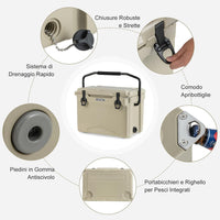 Frigorifero Portatile da 21 Litri, Frigorifero da Campeggio con Portabicchieri Integrati, Regolo e Apribottiglie, Freddo Fino 5-7 Giorni, per Barbecue, Campeggio, Picnic, Pesca