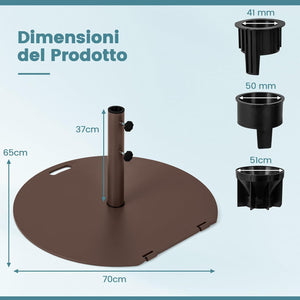 Base per Ombrellone in Metallo 23 kg, Supporto Rotondo con 2 Manopole di Serraggio, Ruote e Manico, Supporto per Ombrellone da Mercato Resistente per Giardino, Cortile, Piscina