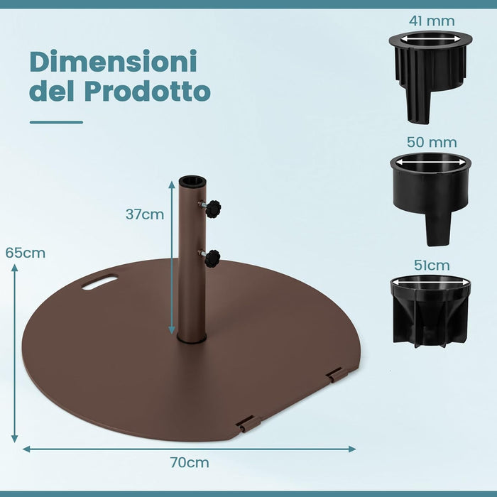 Base per Ombrellone in Metallo 23 kg, Supporto Rotondo con 2 Manopole di Serraggio, Ruote e Manico, Supporto per Ombrellone da Mercato Resistente per Giardino, Cortile, Piscina