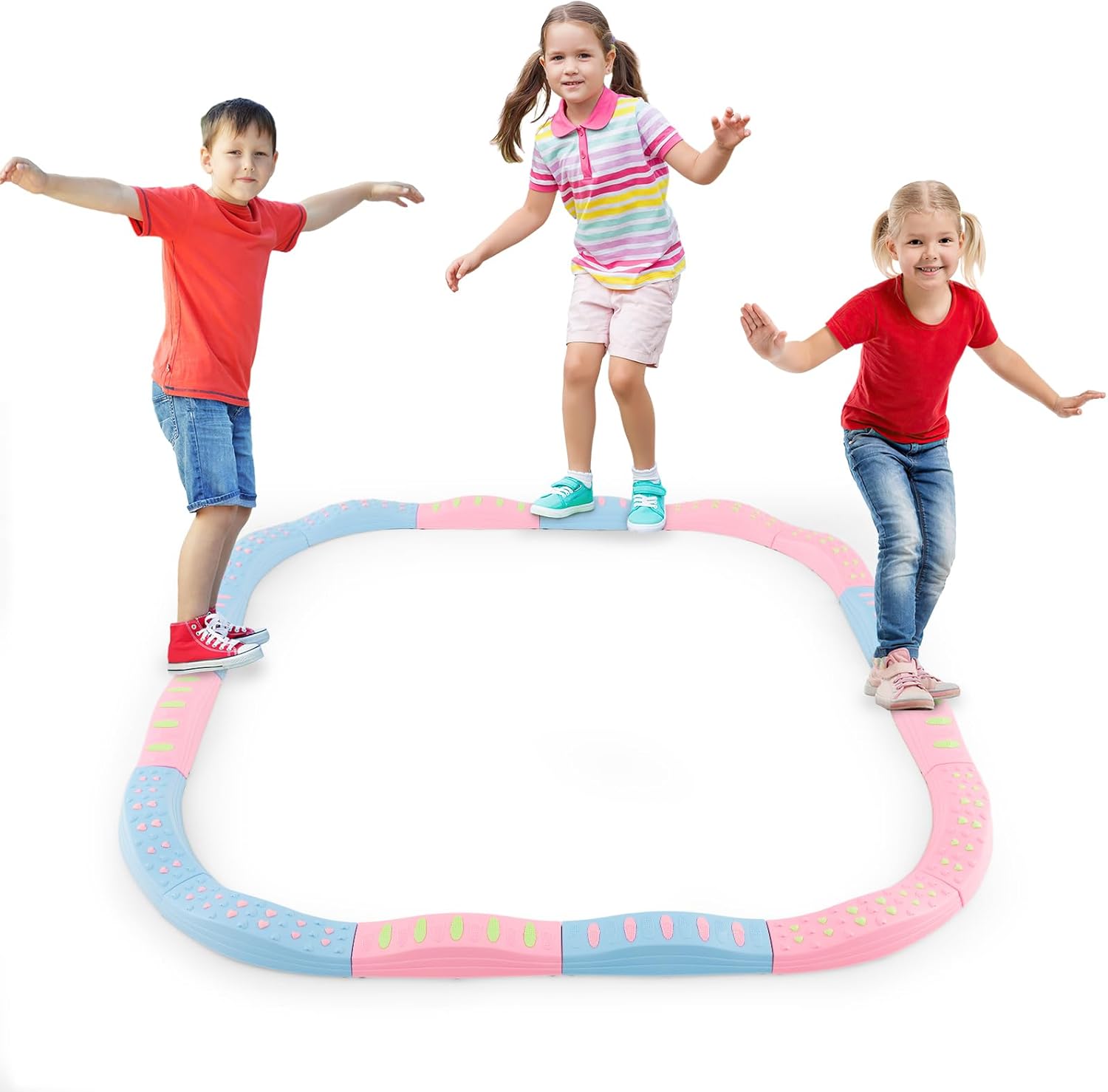 20 Pezzi di Travi Bilanciere, Blocchi Bilanciere per Bambini con Motivi Massaggiatori, Giochi per Pavimento del Percorso di Allenamento per Coordinazione ed Esercizio di Stabilità(Rosa)