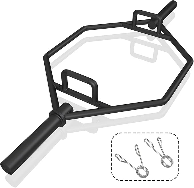 Barra della Trappola Olimpica, Barra Esagonale Pieghevole con Manici Zigrinati, Manicotti 25 cm e Molle, Olympic Hex Trap Bar per Sollevamento Pesi e Bodybuilding, Carico 363 kg(Nero)
