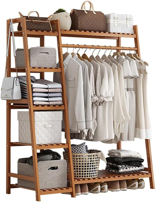 Appendiabiti in bambù, Appendiabiti Indipendente con ripiano Superiore, Appendiabiti con Ripiani, Appendiabiti Aperto, Organizer per riporre Abiti, per Camera da Letto, corridoio, Ingresso