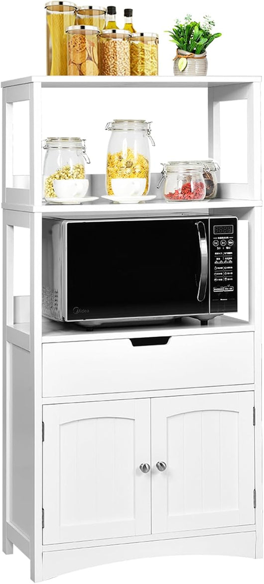 Armadietto del bagno con cassetto e mensola, armadio con 2 mensole aperte e 2 ante, armadietto per cucina, ingresso, salone e camera da letto, armadietto in legno (Bianco)