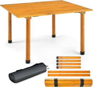 Tavolo da Campeggio Pieghevole per Esterni, Tavolo Picnic in Legno con Borsa Portatile, Tavolo da Campeggio Multifunzione per Spiaggia, Picnic, Pesca, Barbecue, 69 x 69 x 42 cm (Naturale)
