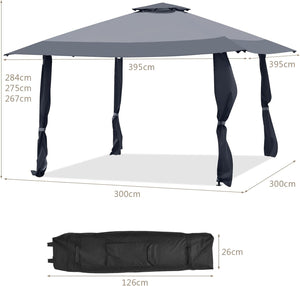 Gazebo da Giardino 3,95 x 3,95 M, Gazebo da Esterno con Tetto a 2 Livelli e 3 Altezze Regolabili, con Borsa,Tessuto Oxford, Ideale per Feste, Barbecue, Giardino, Spiaggia (Grigio)