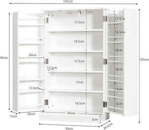 Armadietto Dispensa Alto 104 cm, Mobiletto da Cucina con Ante e Ripiani Regolabili, Credenza Autoportante per Sala da Pranzo, Soggiorno, Camere da Letto, 59 x 30 x 104 cm (Bianco)