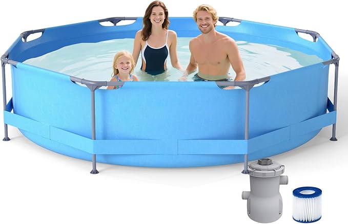 Piscina Fuori Terra 300 x 300 x 76 cm, Piscina Rotonda da Esterno con Struttura Metallica e Pompa Filtro, Capacità 4383 L, da Giardino per Adulti (3 m x 76 cm)