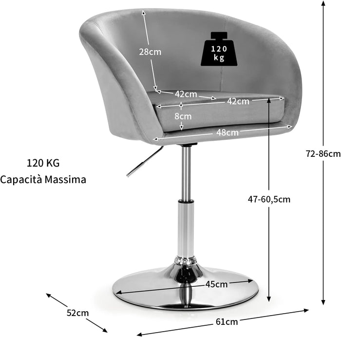 Sgabelli da Bar Girevole in Velluto, Sgabelli Cucina Moderni Design Alte con Schienale, Sedia Rotondo Regolabile in Altezza, con Braccioli, per Cucina Ufficio Bar (Grigio)