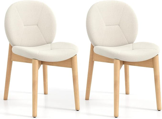 Set di 2 Sedie da Pranzo in Legno, Sedie da Cucina con Imbottitura in Bouclé Morbido e Gambe in Legno di Gomma, Seduta e Schienale Curvi, Poltrone senza Braccioli per Studio