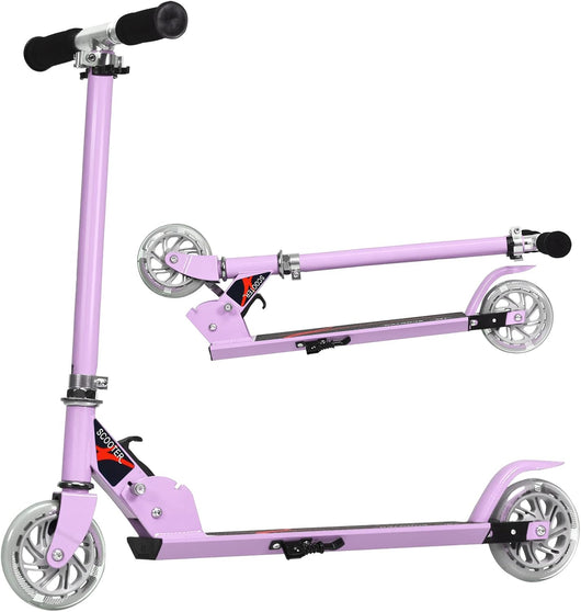 Scooter pieghevole Monopattino per bambini, regolabile in altezza, con 2 ruote lampeggianti, Scelta a colori (Viola)