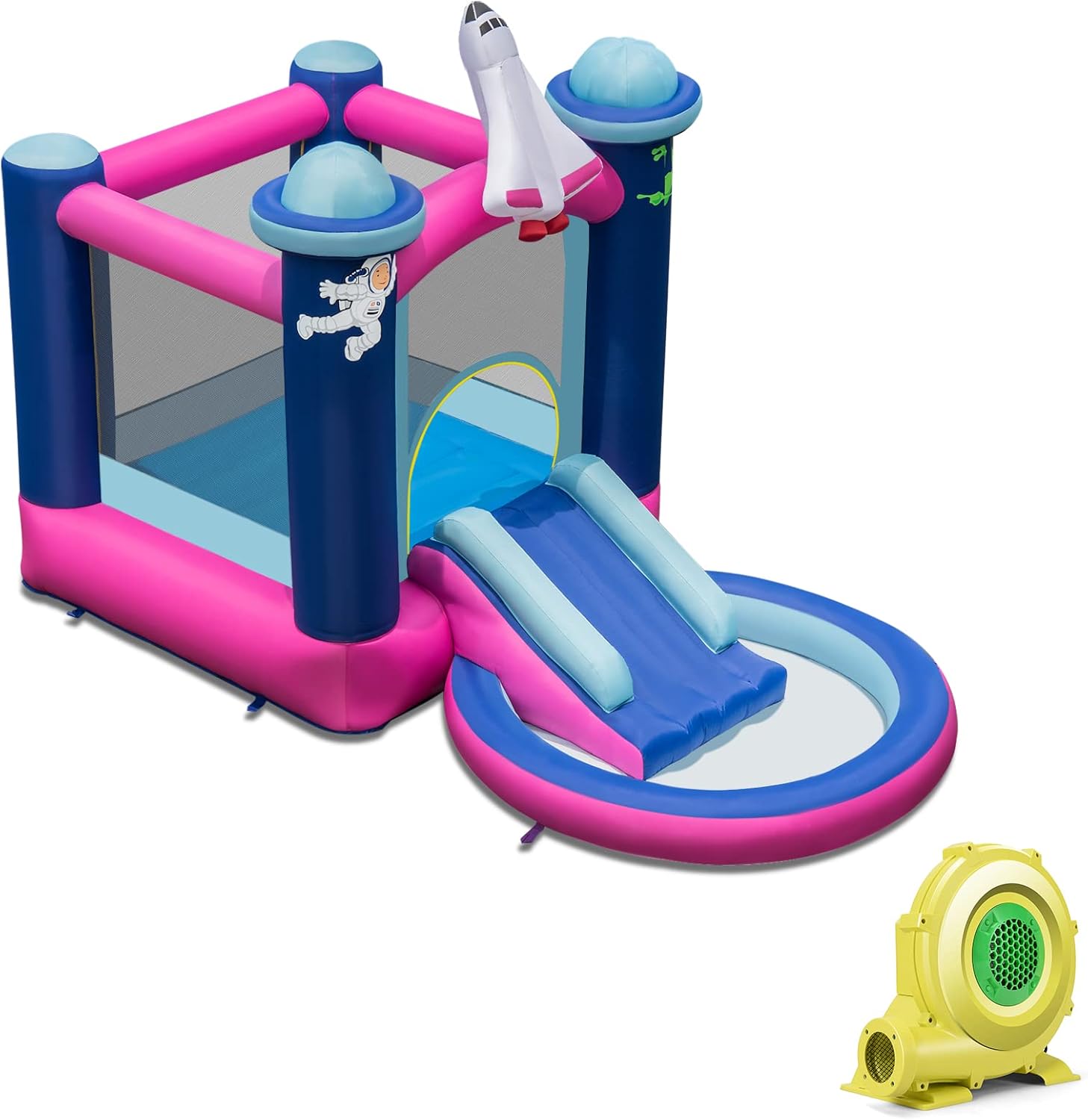 Castello Gonfiabile con Piscina, Casa Gonfiabile per Bambini con Borsa per il Trasporto e Paletti, Ideale per Interni ed Esterni per 3 Bambini di 3-10 Anni (Con soffiatore)