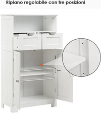 Armadietto Terra da Bagno Mobile Autoportante, Mobiletto Ufficcio Multiuso, con Cassetti e Ripiani, Ampio Spazio, Legno (Bianco)