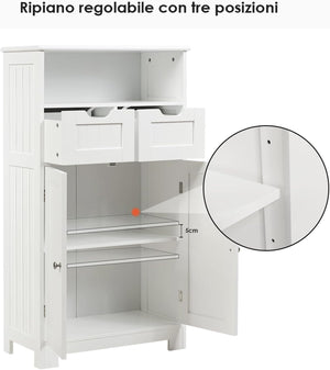 Armadietto Terra da Bagno Mobile Autoportante, Mobiletto Ufficcio Multiuso, con Cassetti e Ripiani, Ampio Spazio, Legno (Bianco)