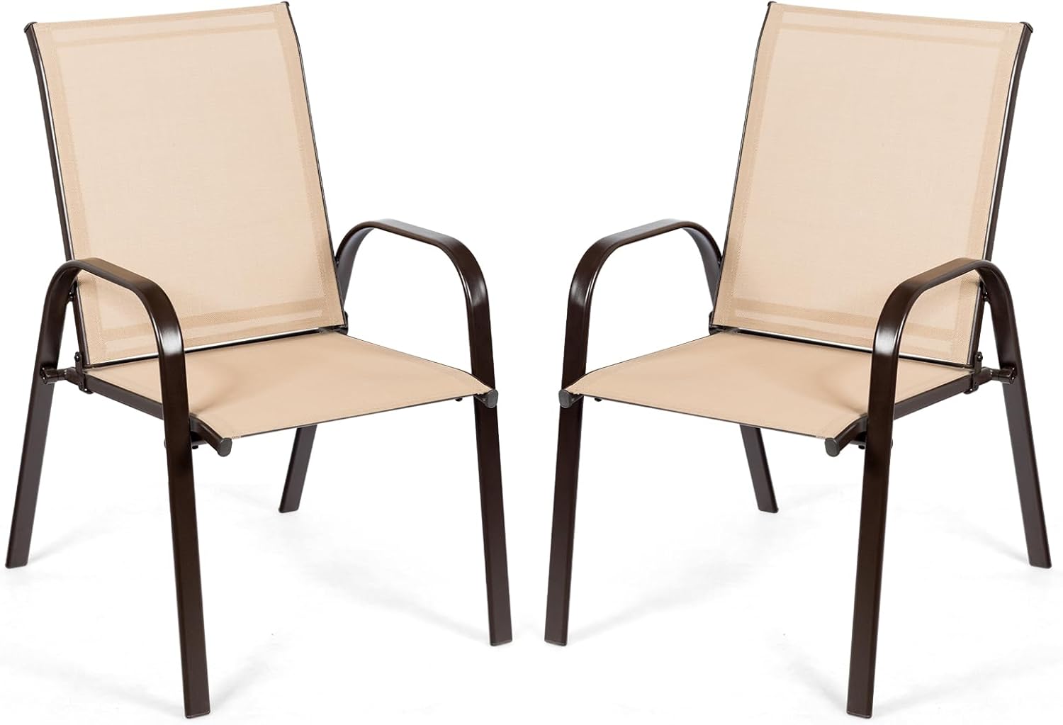 Set di 2 Sedie da Giardino, Sedie da Giardino per Patio in Textilene, con Braccioli Curvi, Telaio in Metallo, Sedia da Bistrot Portata 200 kg, Per Giardino Patio, 56 x 72 x 90 cm (Caffè)