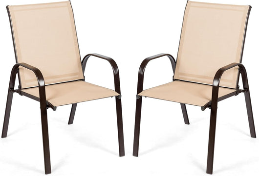 Set di 2 Sedie da Giardino, Sedie da Giardino per Patio in Textilene, con Braccioli Curvi, Telaio in Metallo, Sedia da Bistrot Portata 200 kg, Per Giardino Patio, 56 x 72 x 90 cm (Caffè)