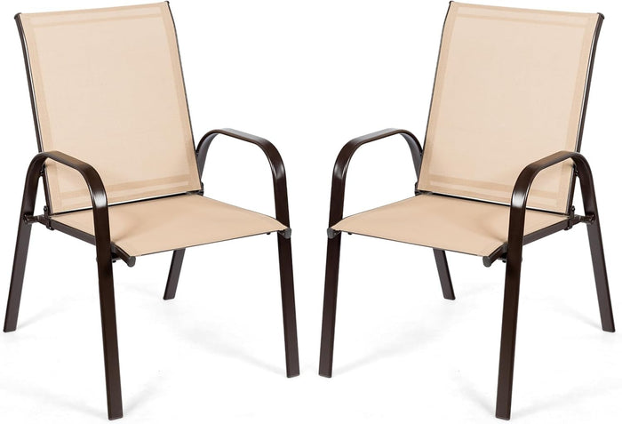 Set di 2 Sedie da Giardino, Sedie da Giardino per Patio in Textilene, con Braccioli Curvi, Telaio in Metallo, Sedia da Bistrot Portata 200 kg, Per Giardino Patio, 56 x 72 x 90 cm (Caffè)