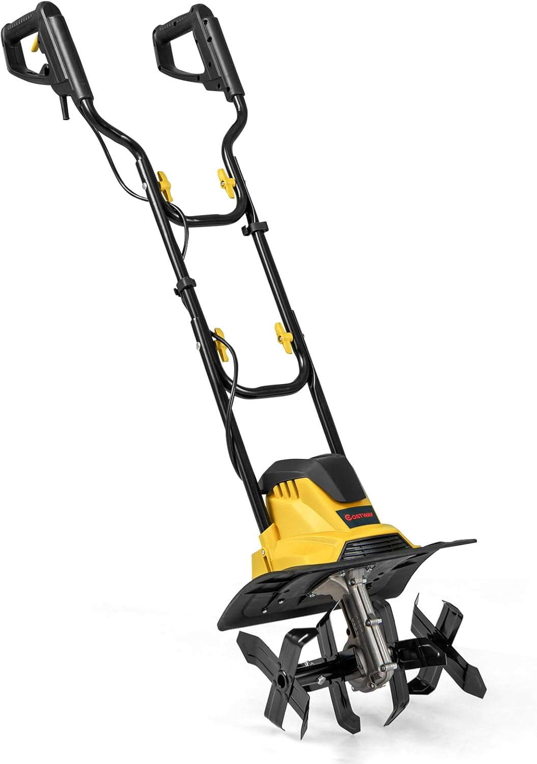Motozappa Elettrica a Filo, Zappatrice da Giardino con Manico Ergonomico e Motore Forte, Motocoltivatore Pieghevole per Scavare Terreno del Prato (36,5 x 24 x 138 cm,Giallo)