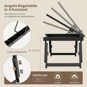 Vassoio per Laptop con Gambe Regolabili e Piano di Dissipazione Termica Inclinabile, Tavolino da Letto Pieghevole con Cassetto Portaoggetti per Leggere, Scrivere e Mangiare (Marrone)