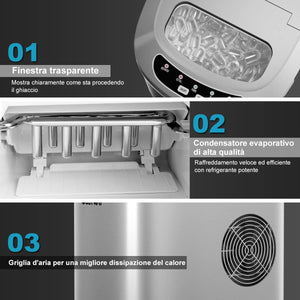 Fabbricatore di Ghiaccio 12kg/24h, Macchine per Cubetti di Ghiaccio, Produttore per Ghiaccio con Serbatoio 2,2L (Argento)