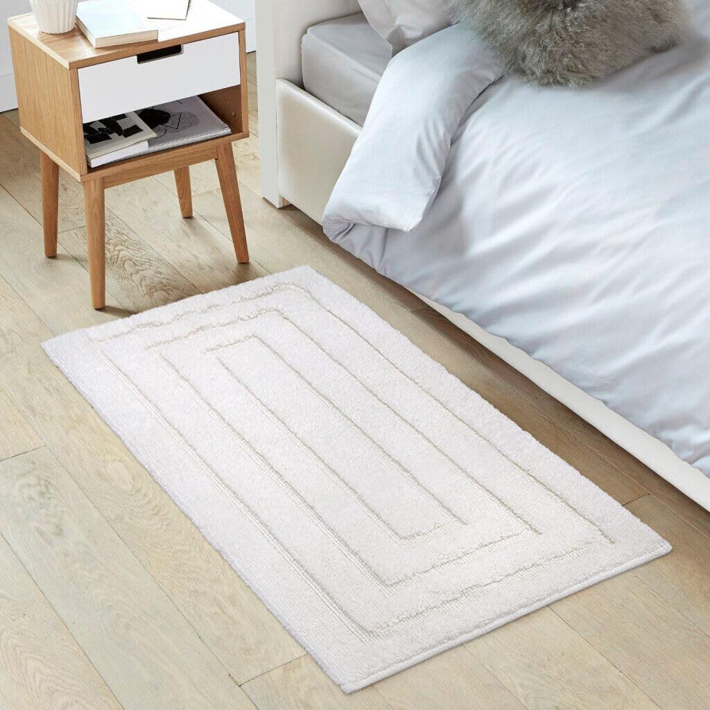 Tappeto Bagno 50x110 cm Puro Cotone Elegante Lussuoso Morbido Scendiletto Antiscivolo Bianco