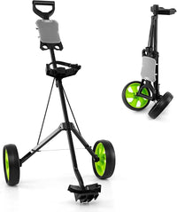 Carrello da Golf Pieghevole con 2 Ruote, Carrello da Golf in Ferro con Tabellone Segnapunti, 140 x 63,5 x 113 cm, Nero(Verde)