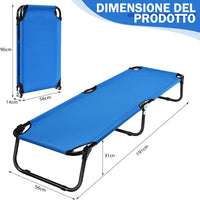 Brandina Campeggio, Letto da Campeggio Pieghevole Portatile con Telaio in Metallo e Piedini Antiscivolo, per Campeggio, Spiaggia, Prato, Ufficio, Blu