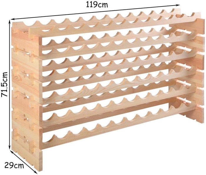 Portabottiglie per Vino in Legno, Scaffale per 72 Bottiglie di Vino, Cantinetta Porta Vino, Naturale (119 x 29 x 71,5 cm)